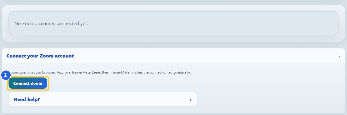 3. Connect Zoom securely: highlighted controls in the released TrainerMate app