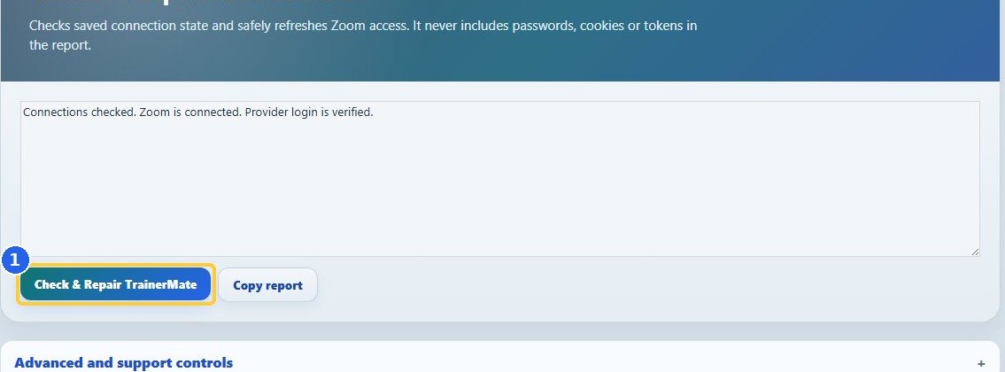 8. Manage connections and fix a login: highlighted controls in the released TrainerMate app