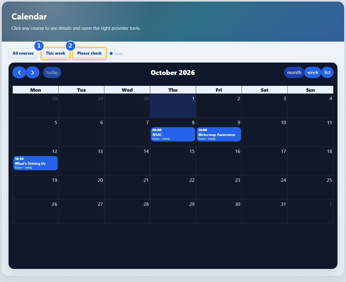 13. Use the calendar (Pro): highlighted controls in the released TrainerMate app