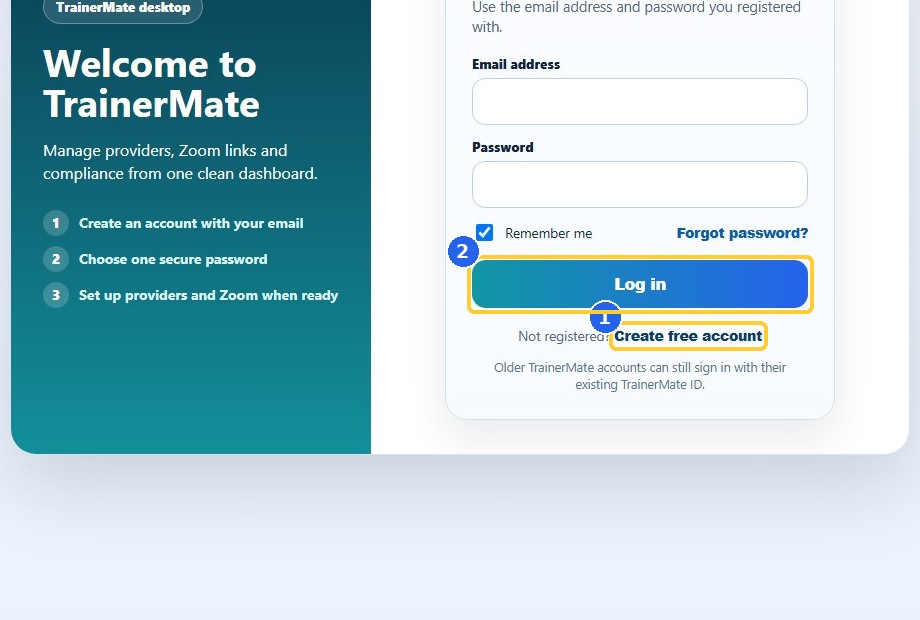 15. Accounts, updates and what’s next: highlighted controls in the released TrainerMate app